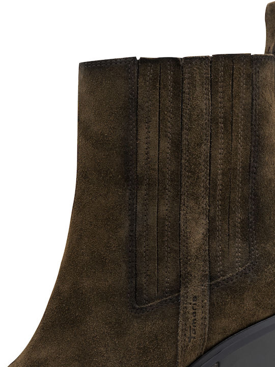 Khakifarbene Leder Damenstiefeletten