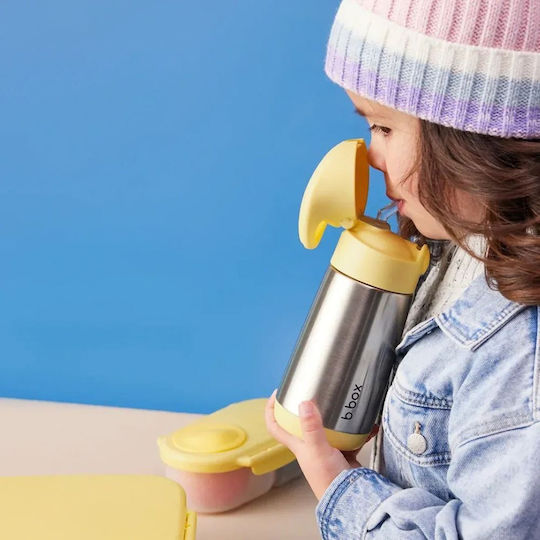 B.Box Stainless Steel BPA Free Thermos Bottle 350ml Lemon Twist with Straw and Handle