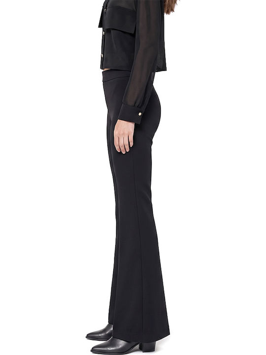 Damen Stoffhose mit Hohem Bund und Ausgestelltem Bein Schwarz