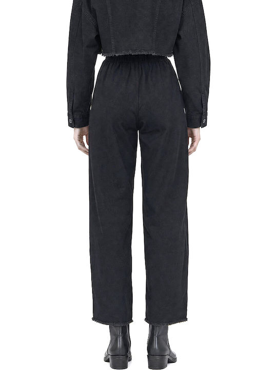 Damen-Stoffhose mit Gummizug Schwarz