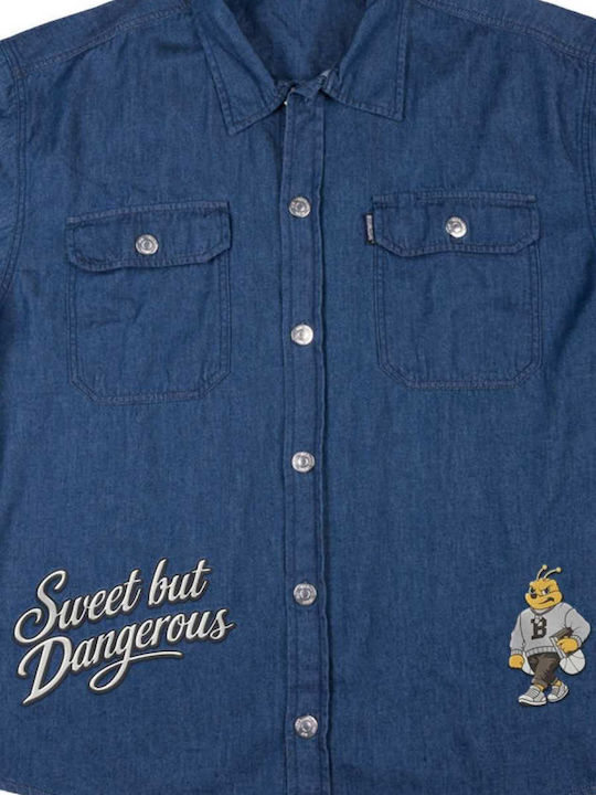 Overshirt cu Mânecă Lungă, Croială Slim, Albastru