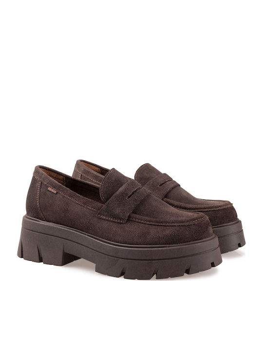 Mocasini de Damă din Piele Întoarsă de Culoare Maro