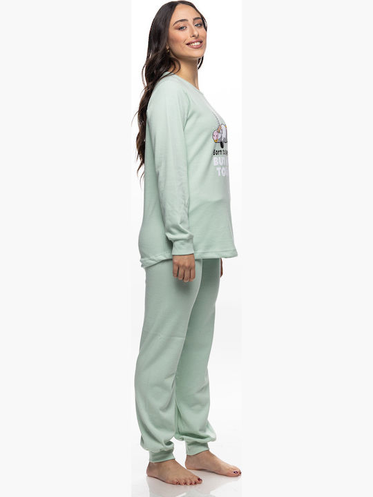 Galaxy Winterliches Damen-Baumwollpyjama-Set Mint