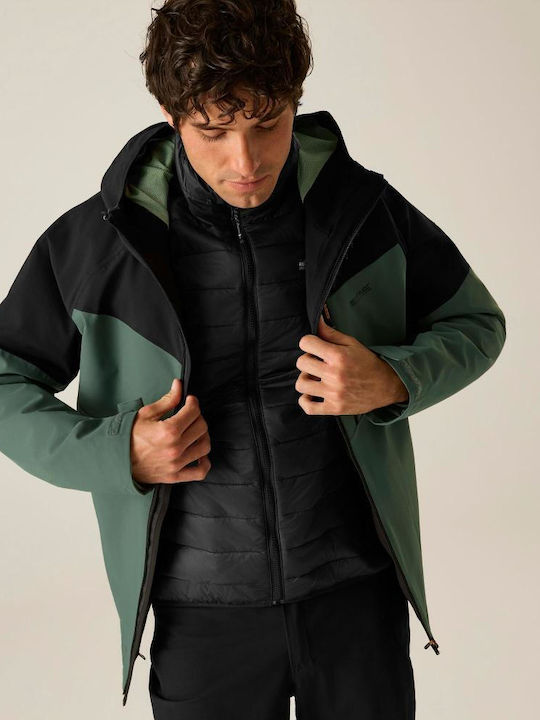 3-in-1 Winter Waterproof and Windproof Jacket Dark Forest Green Black