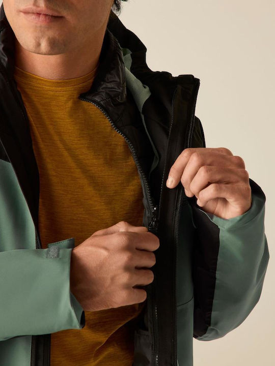 3-in-1 Winter Waterproof and Windproof Jacket Dark Forest Green Black