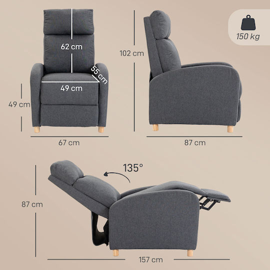 Relax Armchair with Footstool 67x87x157cm Dark Grey Relax Armchair with Footstool 67x87x157cm Dark Grey