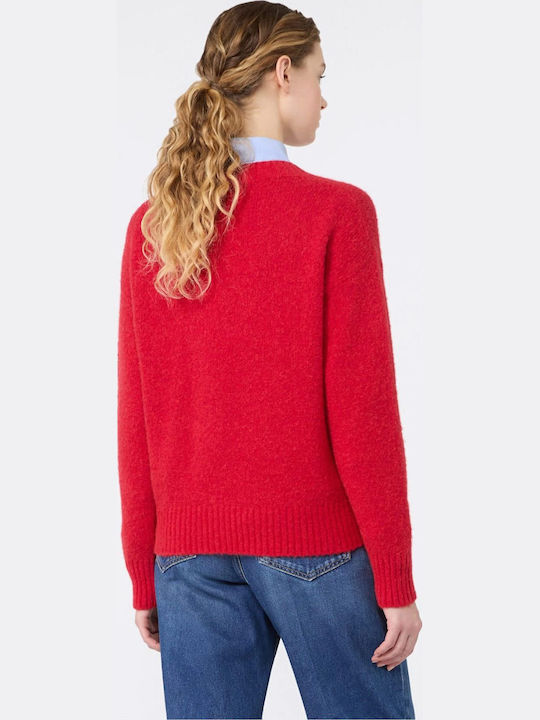 Women's Cotton Sweater with V-Neck Red