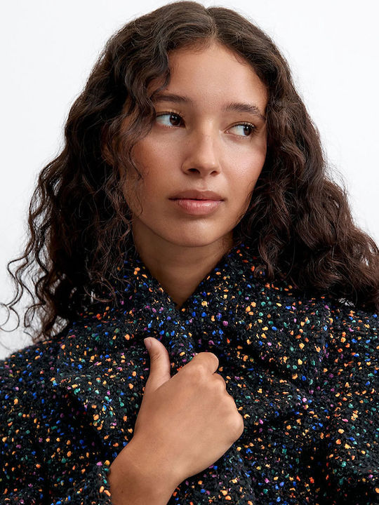 Damen-Wollmantel Black mit Knöpfen