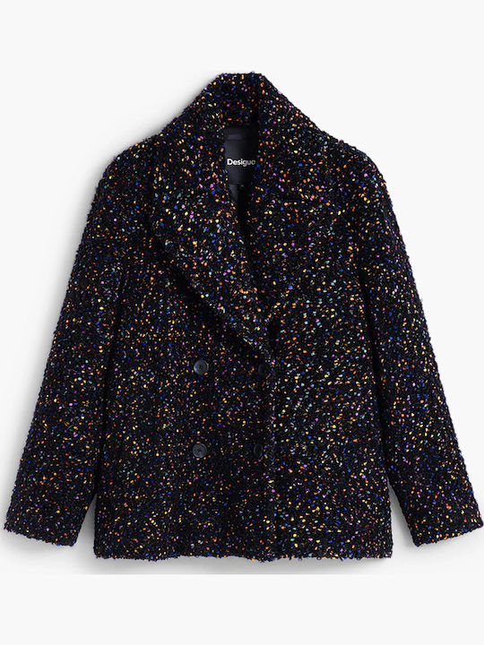 Damen-Wollmantel Black mit Knöpfen