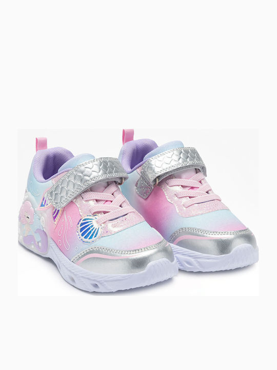 Kids Sneakers with Hoop & Loop Closure & Lights Pink