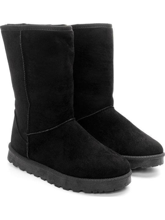 Black Suede Women's Boots with Fur