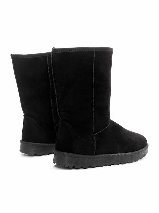 Black Suede Women's Boots with Fur