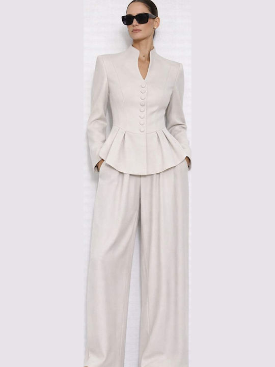 Pantaloni Largi de Damă cu Elastic Ivoire
