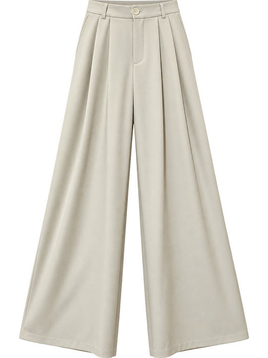 Pantaloni Largi de Damă cu Elastic Ivoire