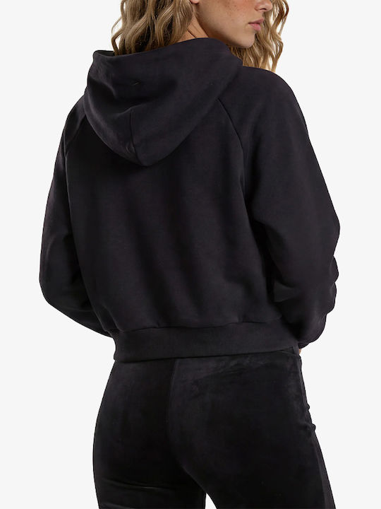 Cropped Γυναικείο Φούτερ με Κουκούλα Black