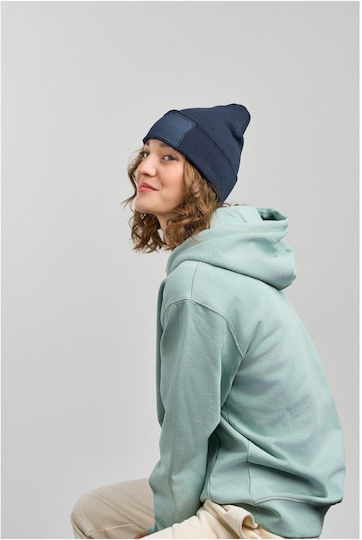 Căciulă Unisex cu Tricotaj Rib în Culoare Albastru Marin S-Wind cu Patch