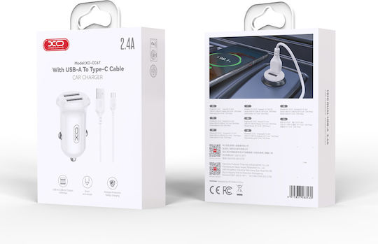 XO 12-W-Autoladegerät mit 2 USB-A-Anschlüssen und Type-C-Kabel, Schwarz
