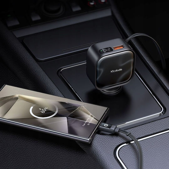 Mcdodo 130-W-Autoladegerät mit Anschlüssen: 1 × USB-A, 1 × Typ-C, inklusive Typ-C-Kabel, Schwarz