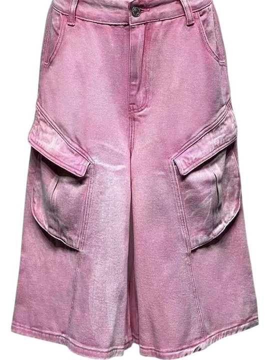 Damen-Cargobermuda aus Jeans Rosa