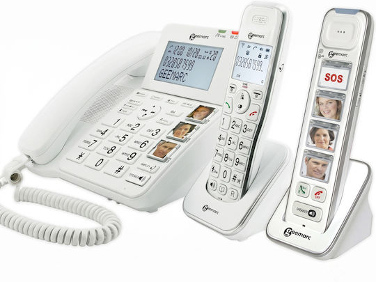 Geemarc Senior 295 Verstärktes Trio-Festnetztelefon mit Anrufbeantworter, 30 dB, Weiß