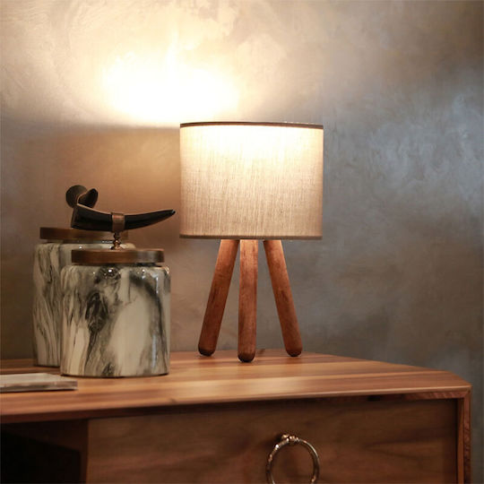 Pakketo PWL-1151 Holz Tischlampe für Fassung E27 mit Weiß Schirm und Braun Basis