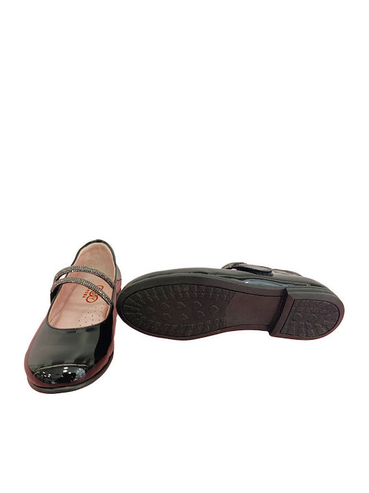 Anatomic Kids Ballerinas with Hook and Loop Closure Black Patent Leather