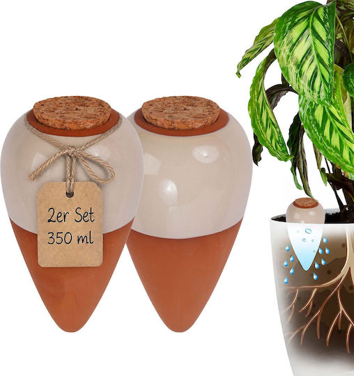 Set 2 Relaxdays Plant Watering Spikes Clay 350 Ml Slow-release Irrigation System Beige Brown