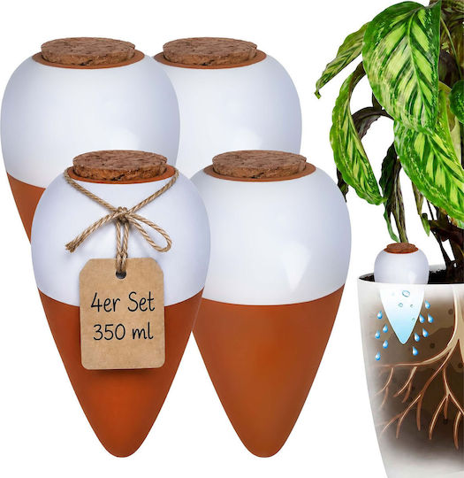 Set 4 Relaxdays Plant Watering Spikes Clay 350 Ml Slow-release Irrigation System White