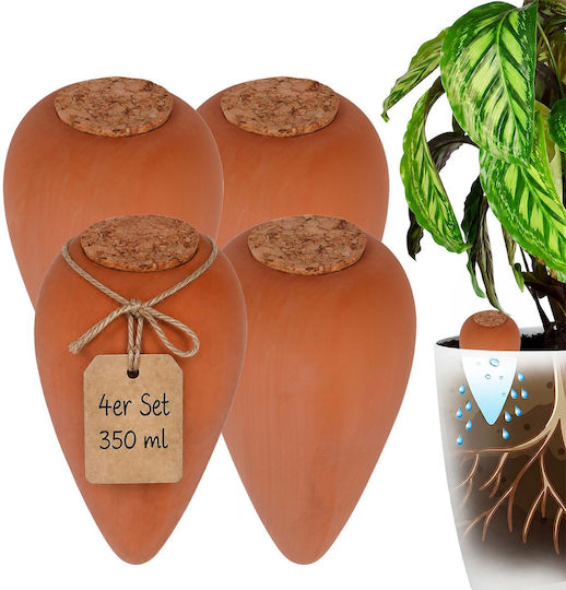 Set 4 Relaxdays Plant Watering Spikes Clay 350 Ml Slow Irrigation System Brown
