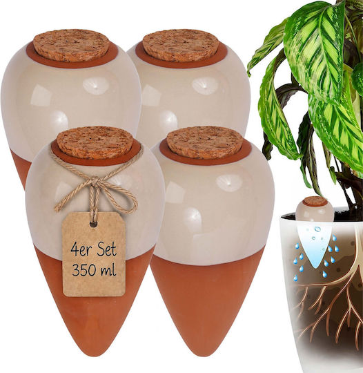 Set 4 Relaxdays Plant Watering Spikes Clay 350 Ml Slow-release Irrigation System Beige Brown