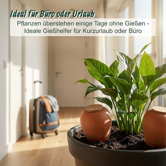 Set de 4 țepi de irigare pentru plante din lut Relaxdays, 350 ml, sistem de irigare lentă, maro