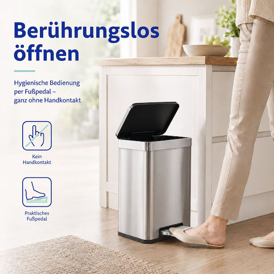 Relaxdays Coș de Reciclare din Oțel Inoxidabil cu Pedală 30 l Gri
