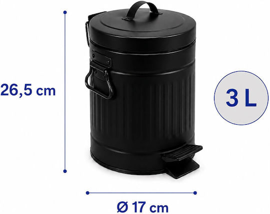 Relaxdays Coș de Gunoi Metalic cu Pedală 3 l Negru