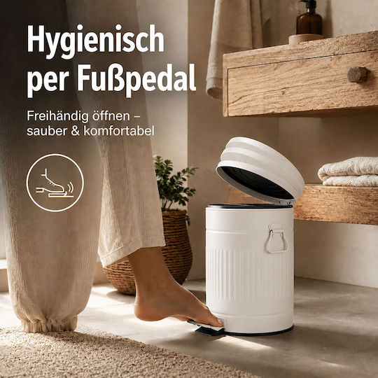 Relaxdays Coș de Gunoi Metalic cu Pedală 5 l Alb