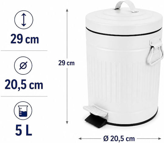 Relaxdays Coș de Gunoi Metalic cu Pedală 5 l Alb