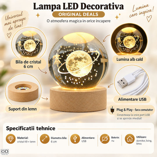 Corp de Iluminat Decorativ LED Alb Cald Glob de Cristal 3x3 cm Corp de Iluminat Decorativ LED Alb Cald Glob de Cristal 3x3 cm