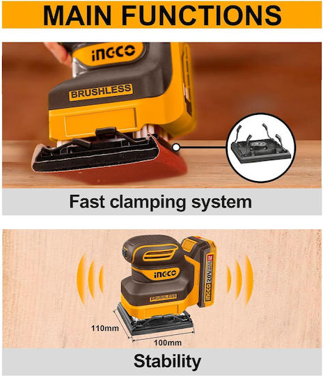 Ingco CSHSLI2024 20V Solo Cordless Palm Sander