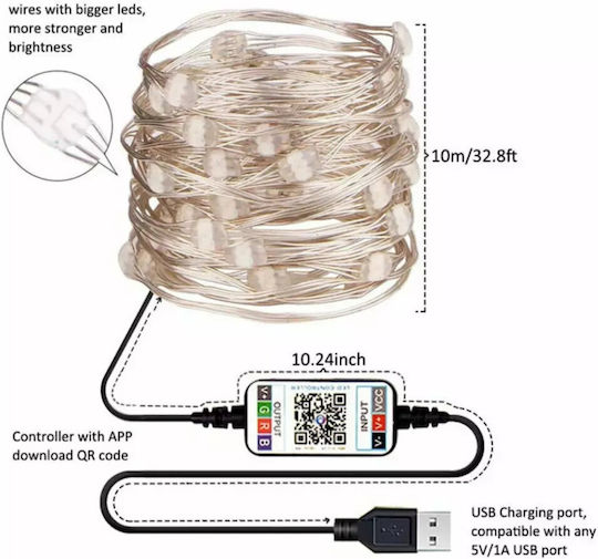 Умни LED Лампички 20 м USB на Лента