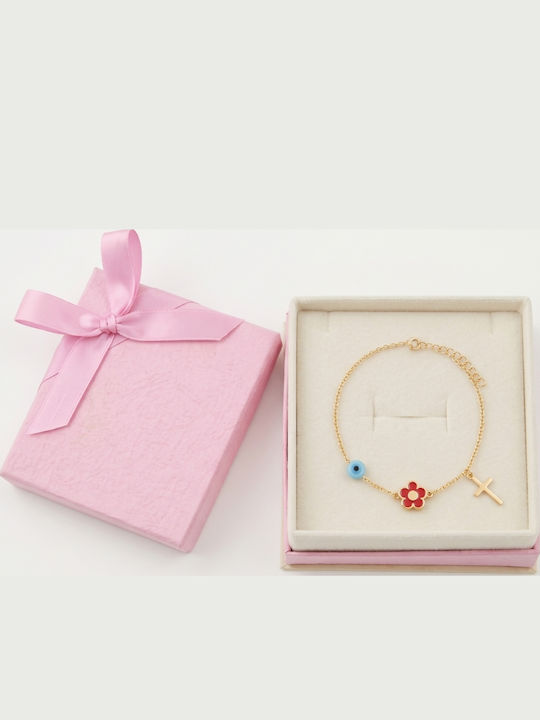 Polytimo Kids Bracelet in 9K Gold with Evil Eye, Cross & Flower
