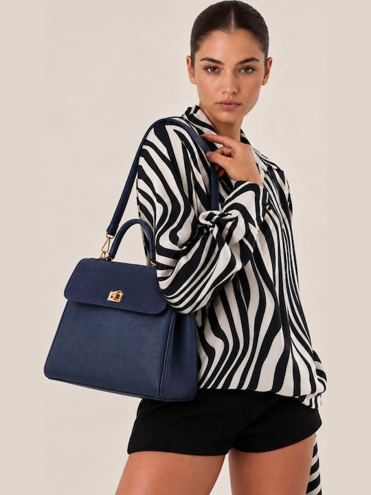 Dunkelblaue Damen-Stoffhandtasche