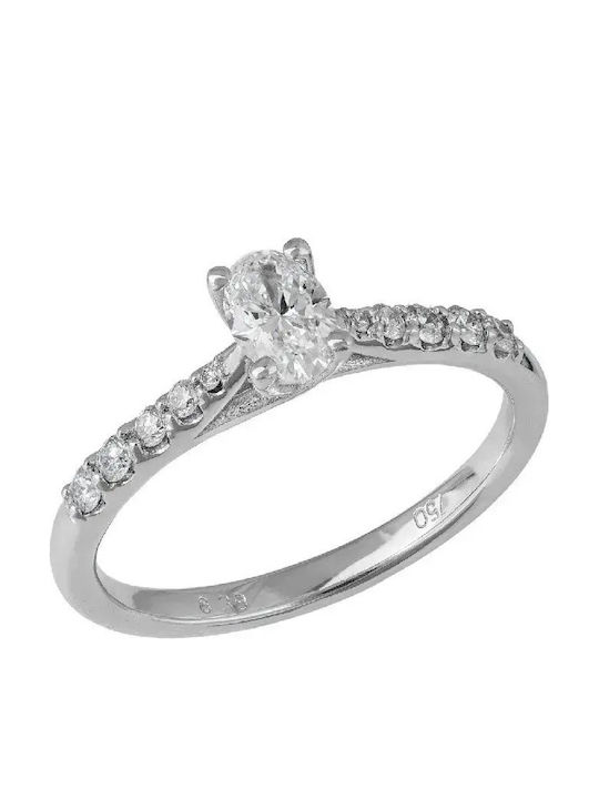 18K White Gold Solitaire Ring with Diamond