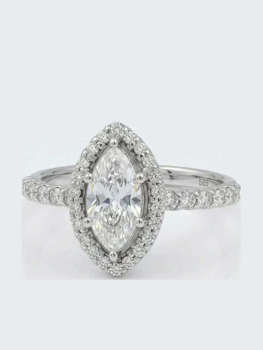 Rosette Single Stone Ring in 14K White Gold with Diamond