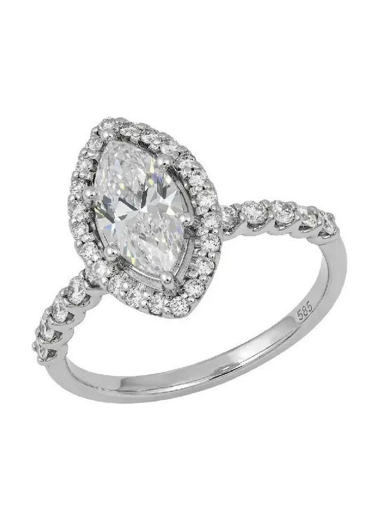Rosette Single Stone Ring in 14K White Gold with Diamond