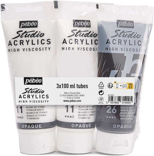 Studio Acrylics Acrylfarben-Set Weiß Schwarz 3 x 100 ml Pébéo