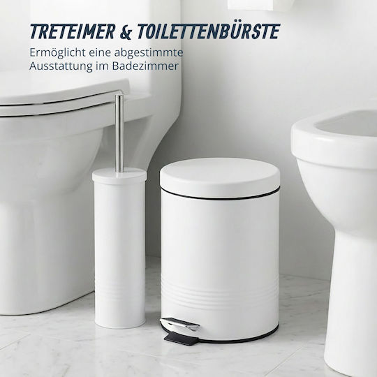 Relaxdays Set Metalic de Perie WC și Coș de Baie 5 l, Alb