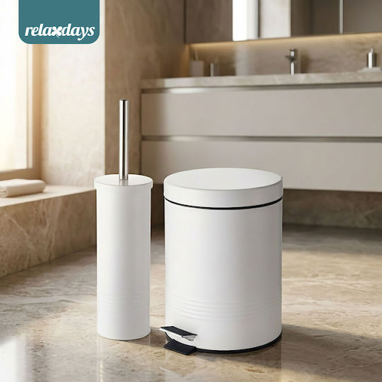 Relaxdays Set Metalic de Perie WC și Coș de Baie 5 l, Alb