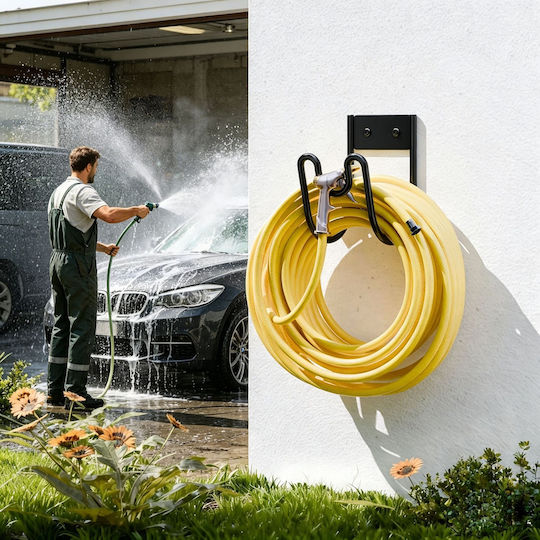 Relaxdays Wall-mounted Hose Holder Iron Black 17.5 X 13 X 10.5 Cm