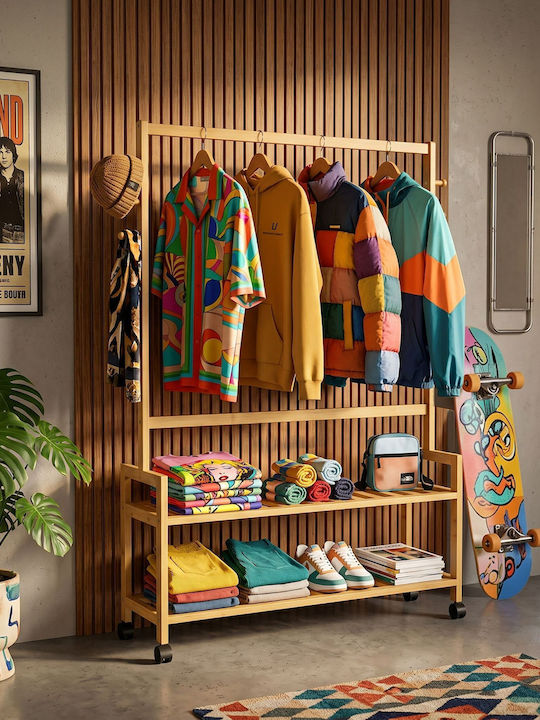 Relaxdays Τροχήλατη Κρεμάστρα Δαπέδου από Bamboo Καφέ