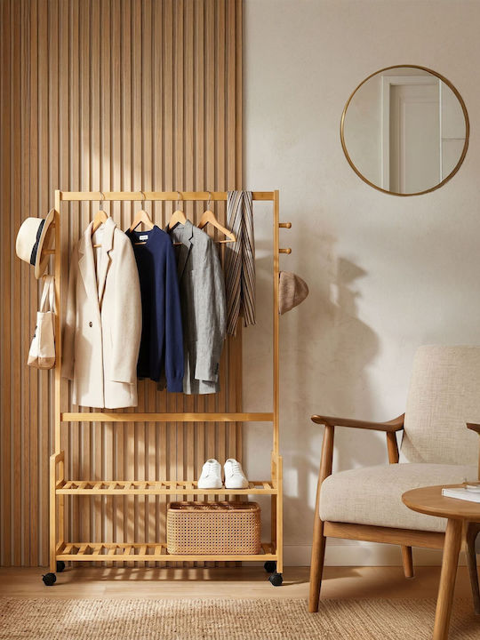 Relaxdays Τροχήλατη Κρεμάστρα Δαπέδου από Bamboo Καφέ