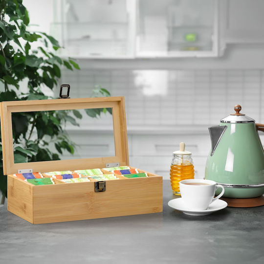 Relaxdays Cutie pentru Ceai cu Capac din Lemn Bej 17x10x29.5cm